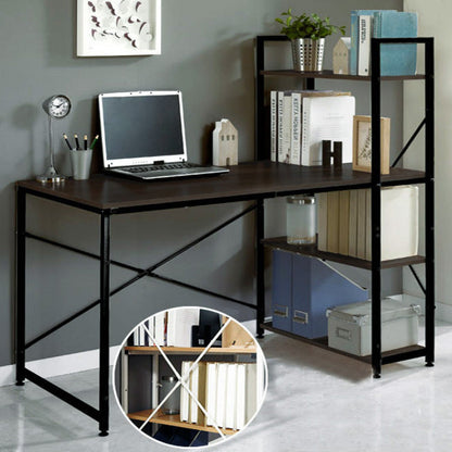 Exceeder Large Workstation Wood & Steel Computer Desk with  Bookcase (Black Walnut)
