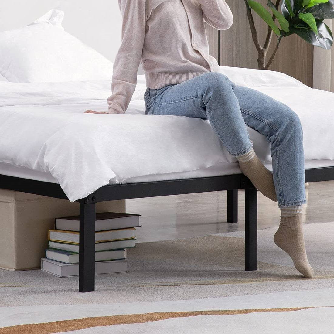 Titan Heavy Duty Metal Platform Bed Base Frame - Double Size, Black Steel