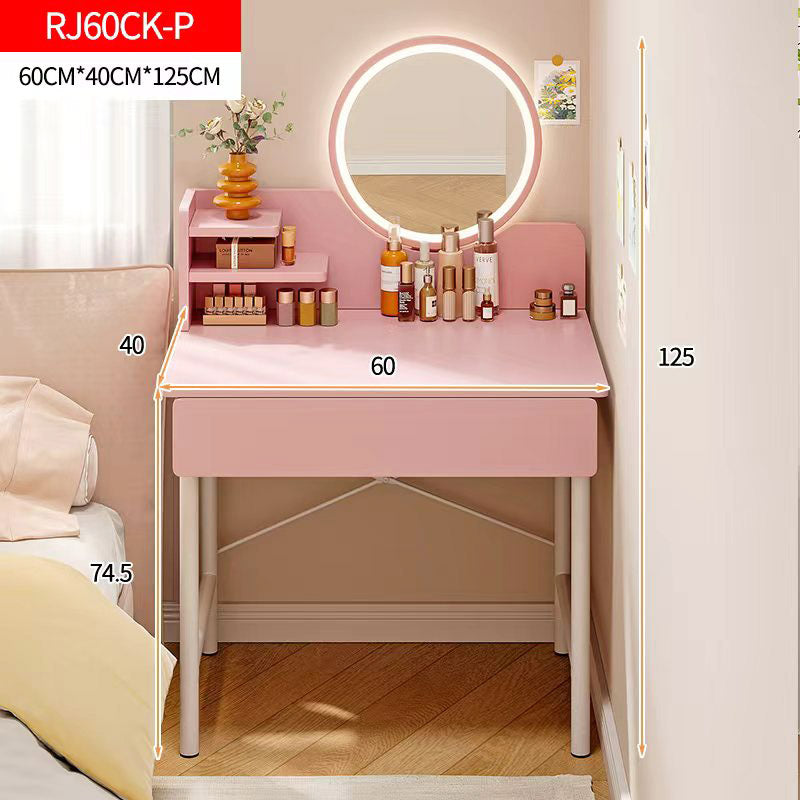 LED Mirror Makeup Vanity Dressing Table Pink Desk with Drawer Storage