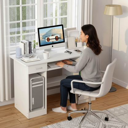 Executive Office Computer Desk with Drawers, Cabinet, Shelves (White)