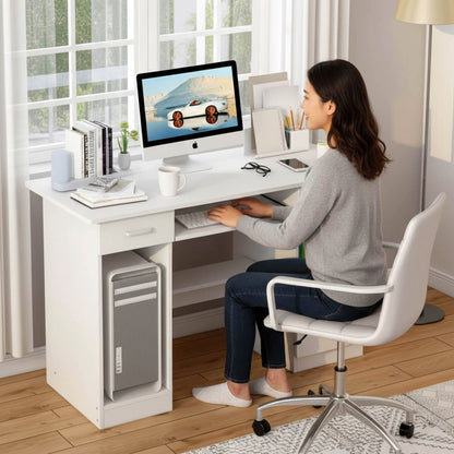 Executive Office Computer Desk with Drawers, Cabinet, Shelves (White)