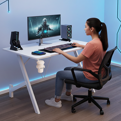 Ergonomic Gaming Desk Computer Table White 110cm