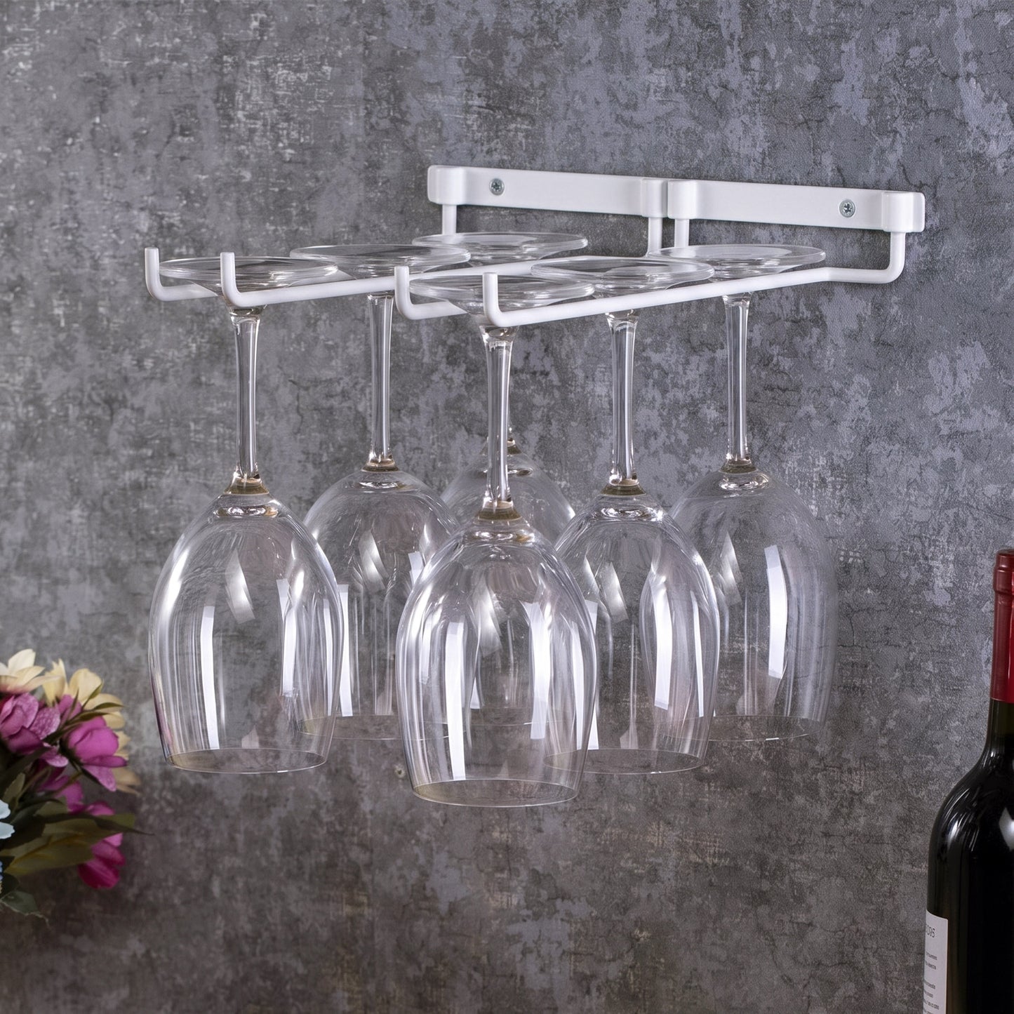 2 x Wine Glass Hanger Rack Kitchen Bar Stemware Metal Storage Organiser (White)