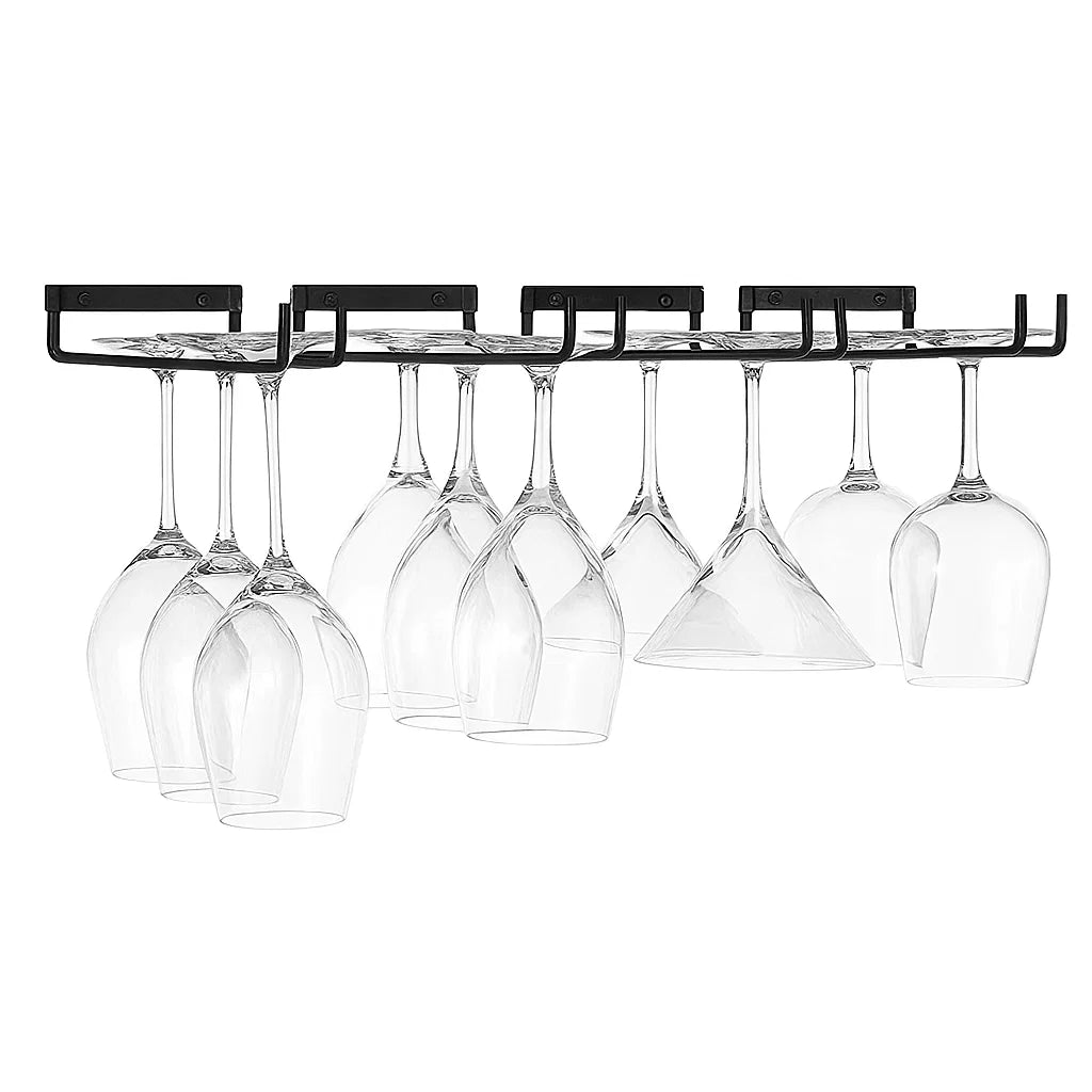 2 x Wine Glass Hanger Rack Under Cabinet Kitchen Bar Stemware Metal Storage Organiser