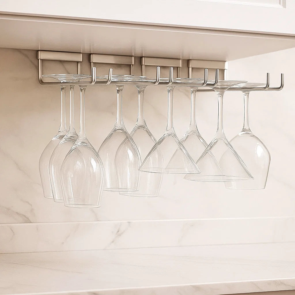 2 x Wine Glass Hanger Rack Under Cabinet Kitchen Bar Stemware Metal Storage Organiser