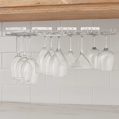 2 x Wine Glass Hanger Rack Under Cabinet Kitchen Bar Stemware Metal Storage Organiser
