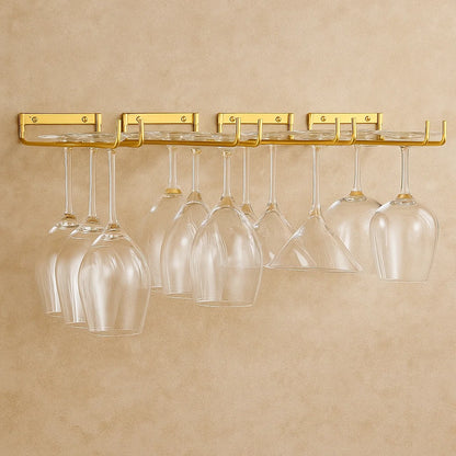 2 x Wine Glass Hanger Rack Under Cabinet Kitchen Bar Stemware Metal Storage Organizer (Gold)