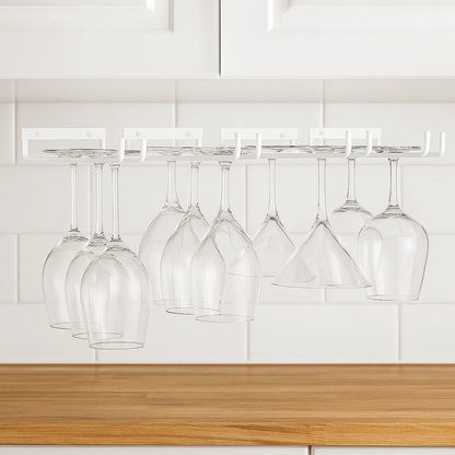 2 x Wine Glass Hanger Rack Under Cabinet Kitchen Bar Stemware Metal Storage Organiser (White)