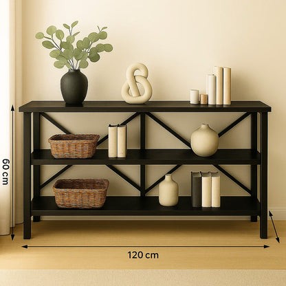 Serenity Industrial Console Table Bookcase TV Stand Storage Shelf Unit (Black)