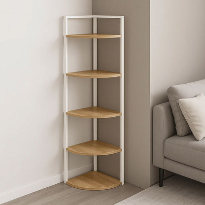 Optima 5 Tier Wood & Steel Corner Shelf Organizer Unit (Rustic Oak & White)