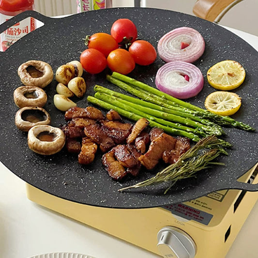 Large Non-stick BBQ Grill Frying Griddle Fry Pan Multifunction Cast Iron Cookware 32cm