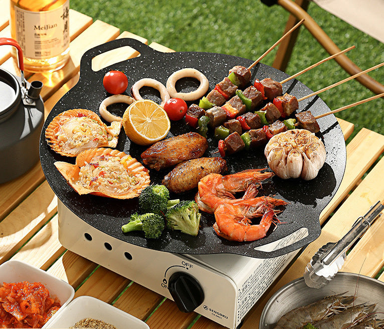 Large Non-stick BBQ Grill Frying Griddle Fry Pan Multifunction Cast Iron Cookware 32cm