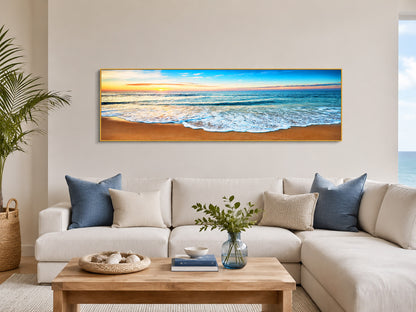Beach Painting Framed Long Canvas Wall Art Decor - 100cm x 30cm
