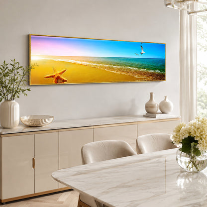 Beach Sunset Long Canvas Wall Art Coastal Painting - 100cm x 30cm