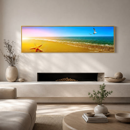 Beach Sunset Long Canvas Wall Art Coastal Painting - 100cm x 30cm