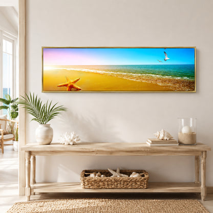 Beach Sunset Long Canvas Wall Art Coastal Painting - 100cm x 30cm