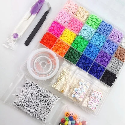 6000 x Multicolour DIY Clay Beads Set Jewellery Making Craft Kit Supplies Charms Bracelets Necklaces