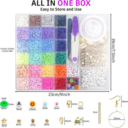 6000 x Multicolour DIY Clay Beads Set Jewellery Making Craft Kit Supplies Charms Bracelets Necklaces