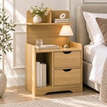 Harmony Tall Bed Side Table with Chest of Drawers and Shelf (Oak)