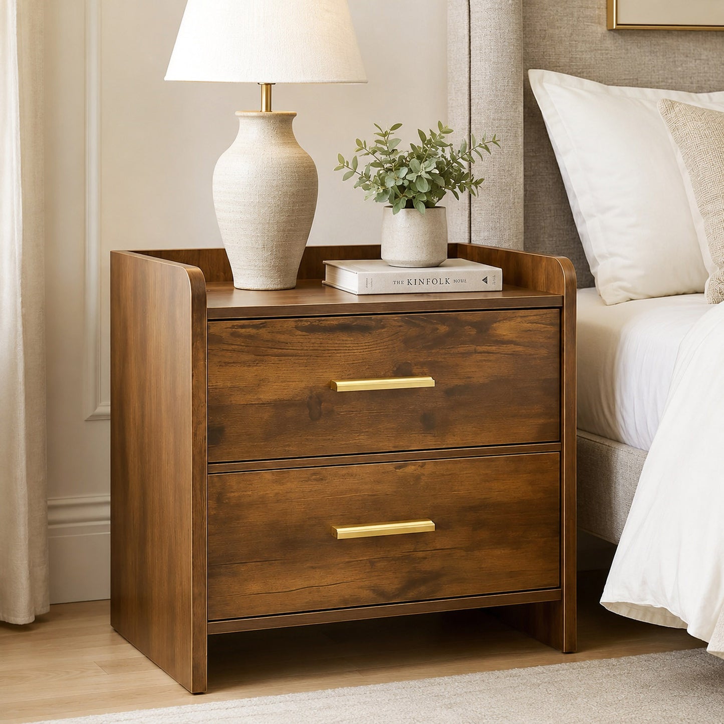Serene 2-Drawer Bedside Table Nightstand (Rustic Wood)