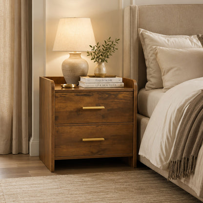 Serene 2-Drawer Bedside Table Nightstand (Rustic Wood)