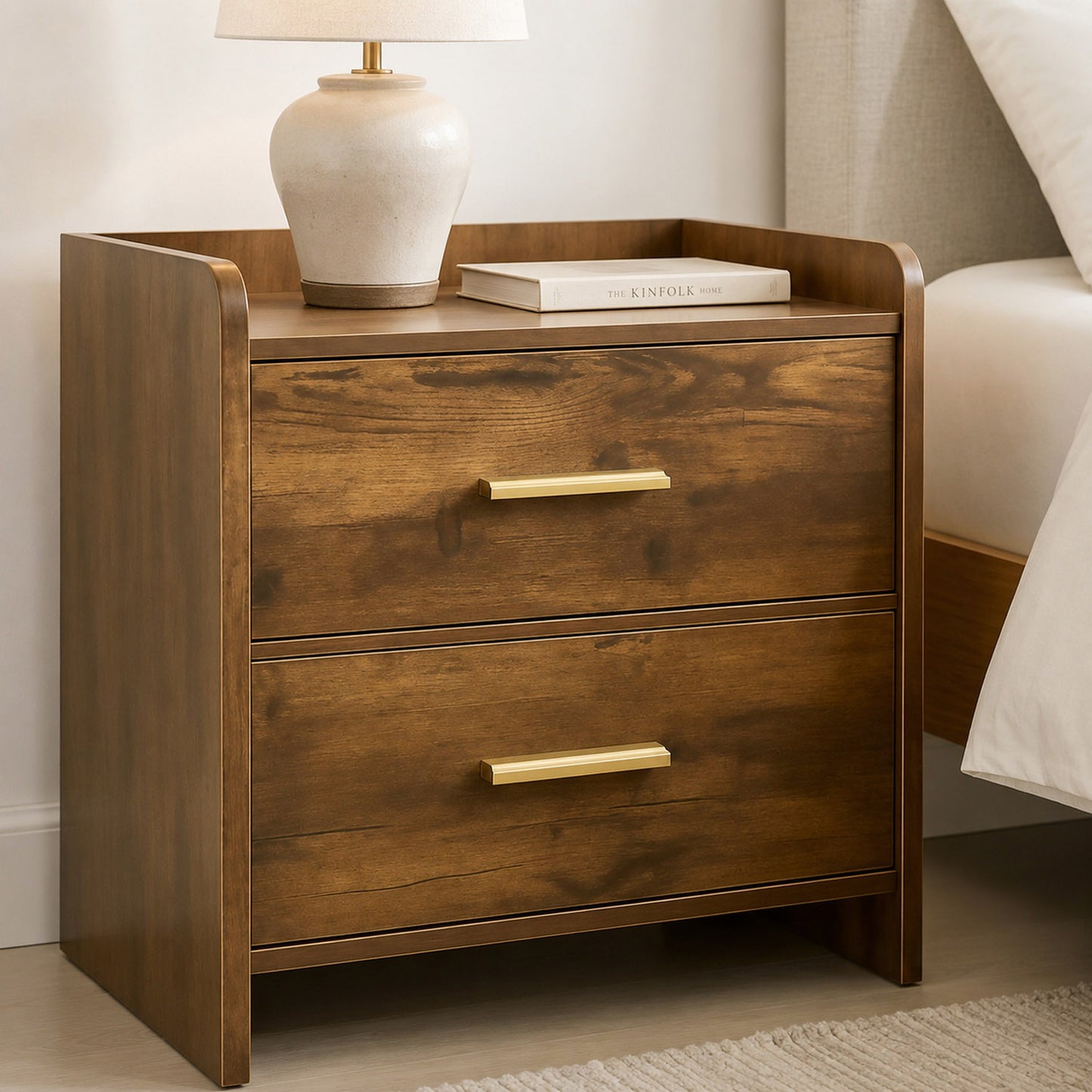 Serene 2-Drawer Bedside Table Nightstand (Rustic Wood)