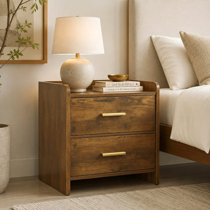 Serene 2-Drawer Bedside Table Nightstand (Rustic Wood)