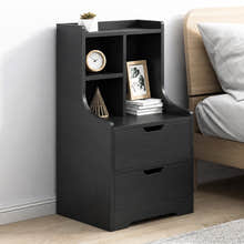 Twilight 2-Drawer Tall Bedside Table with Chest of Drawers and Shelves (Black)