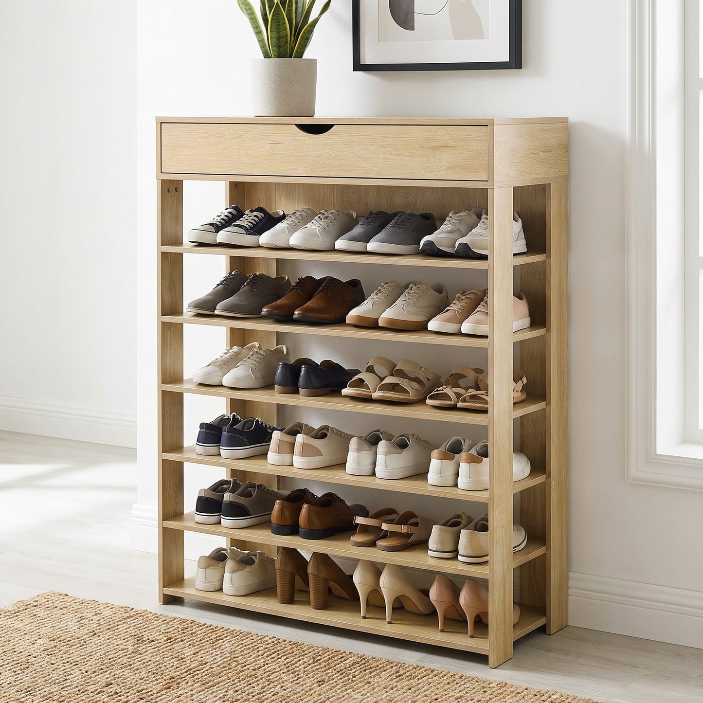 Fiesta 7 Tier Extra Spacious Wooden Shoe Rack Organizer Shelf Cabinet (Natural Oak)