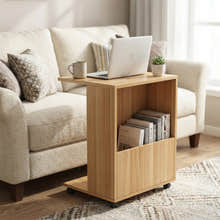 Hermes Sofa Side Table with Magazine Holder (Natural Oak)