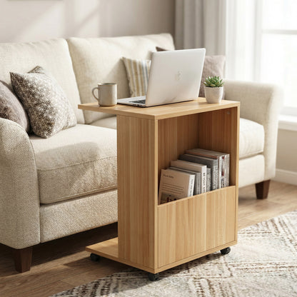 Hermes Sofa Side Table with Magazine Holder (Natural Oak)
