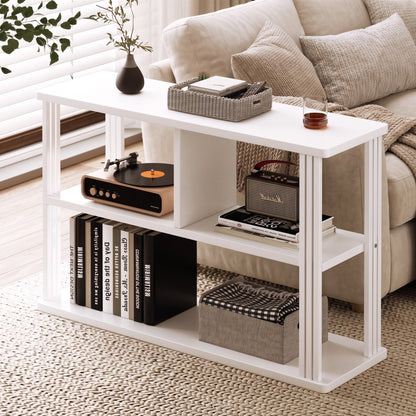 Icon Wood and Steel Sofa Side Table with Shelves (White)