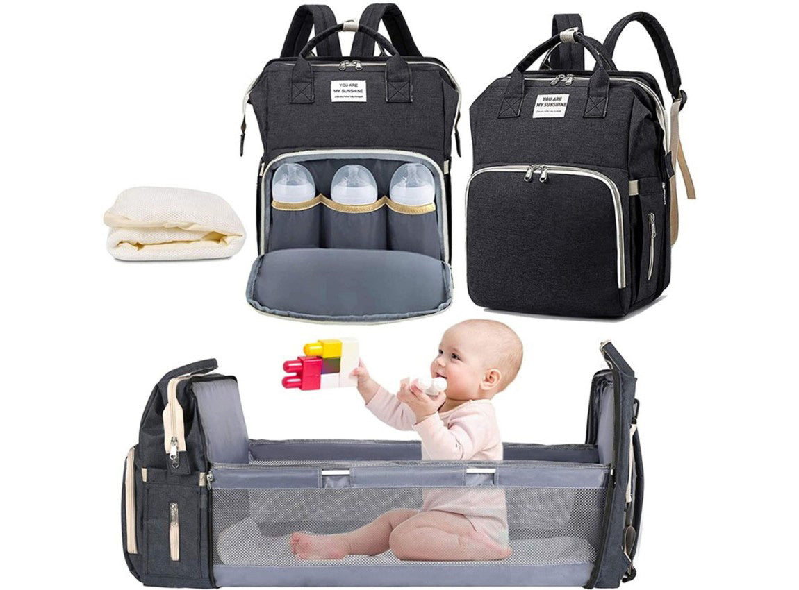 2-in-1 Nappy Bag with Baby Change Bed (Black)