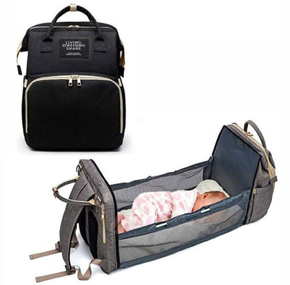 2-in-1 Nappy Bag with Baby Change Bed (Black)