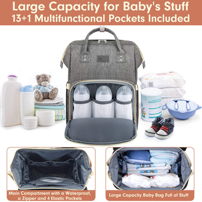 2-in-1 Nappy Bag with Baby Change Bed (Grey)