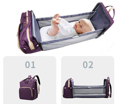 2-in-1 Nappy Bag with Baby Change Bed (Purple)