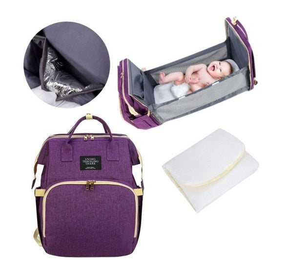 2-in-1 Nappy Bag with Baby Change Bed (Purple)