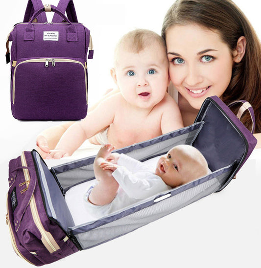 2-in-1 Nappy Bag with Baby Change Bed (Purple)