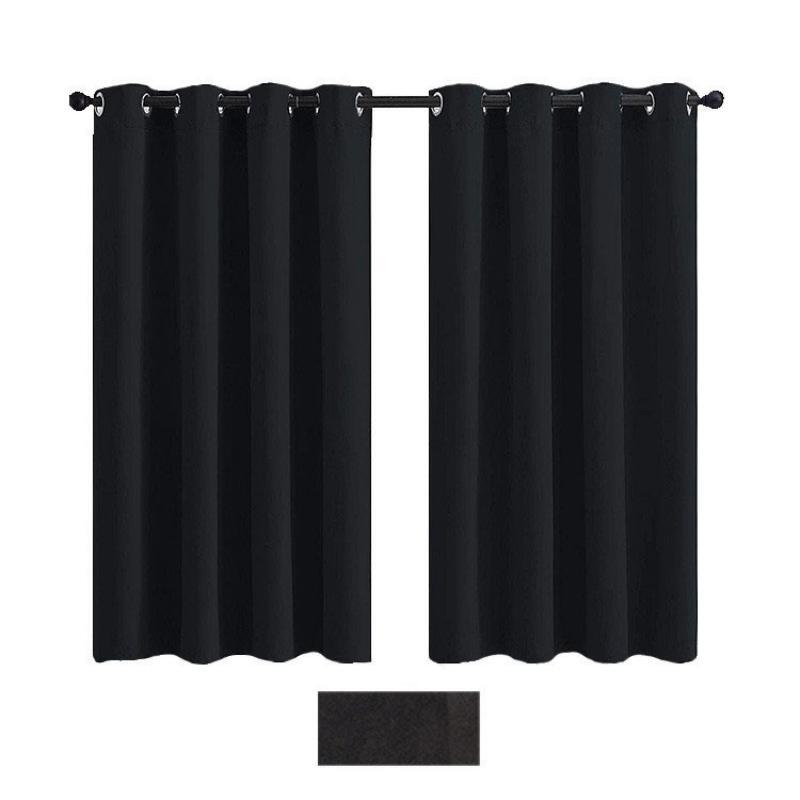 2 X Blackout 3 Layers Eyelet Curtain Drapes - Black