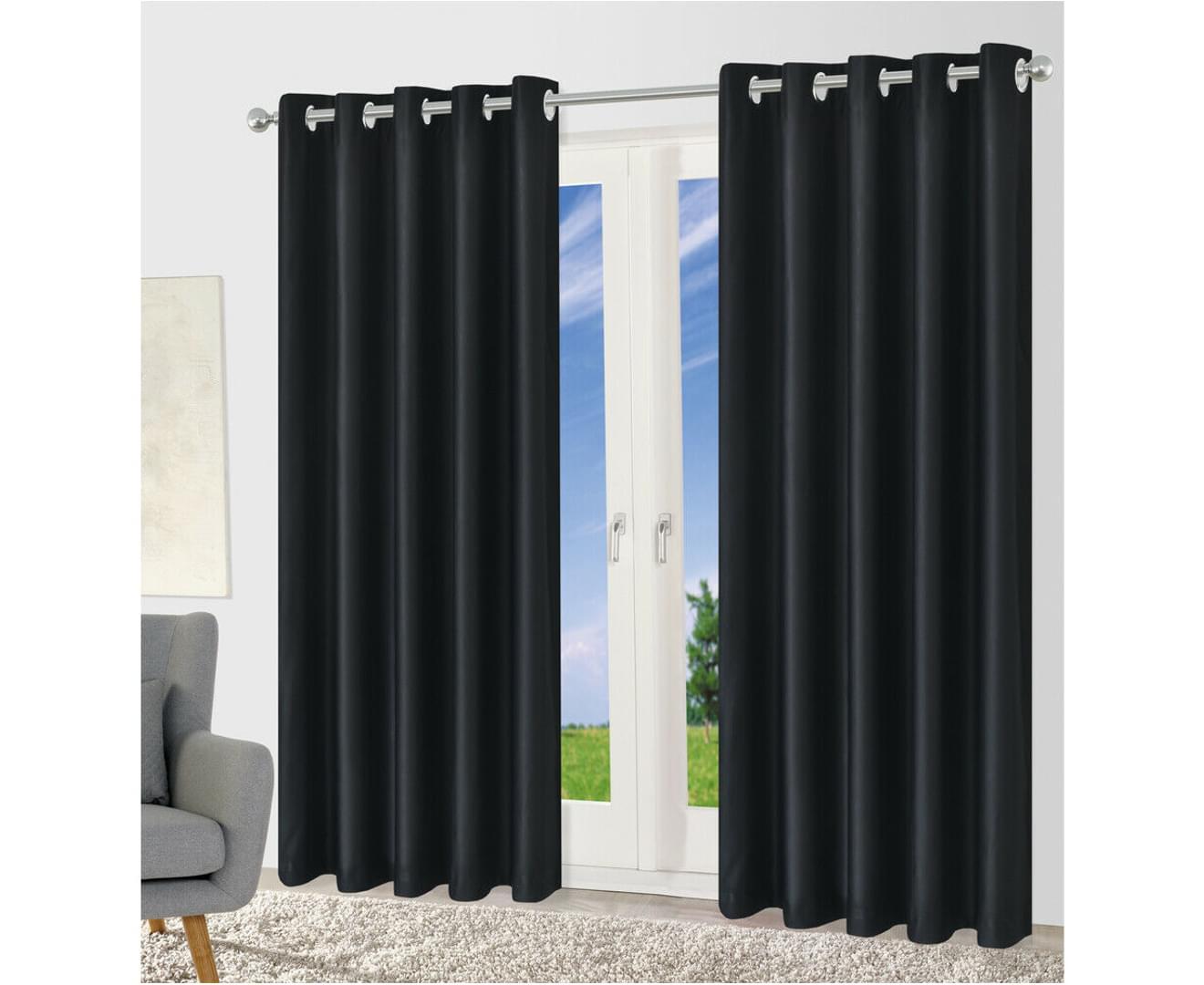 2 X Blackout 3 Layers Eyelet Curtain Drapes - Black