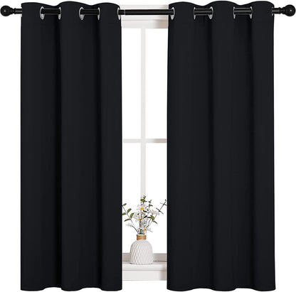 2 X Blackout 3 Layers Eyelet Curtain Drapes - Black