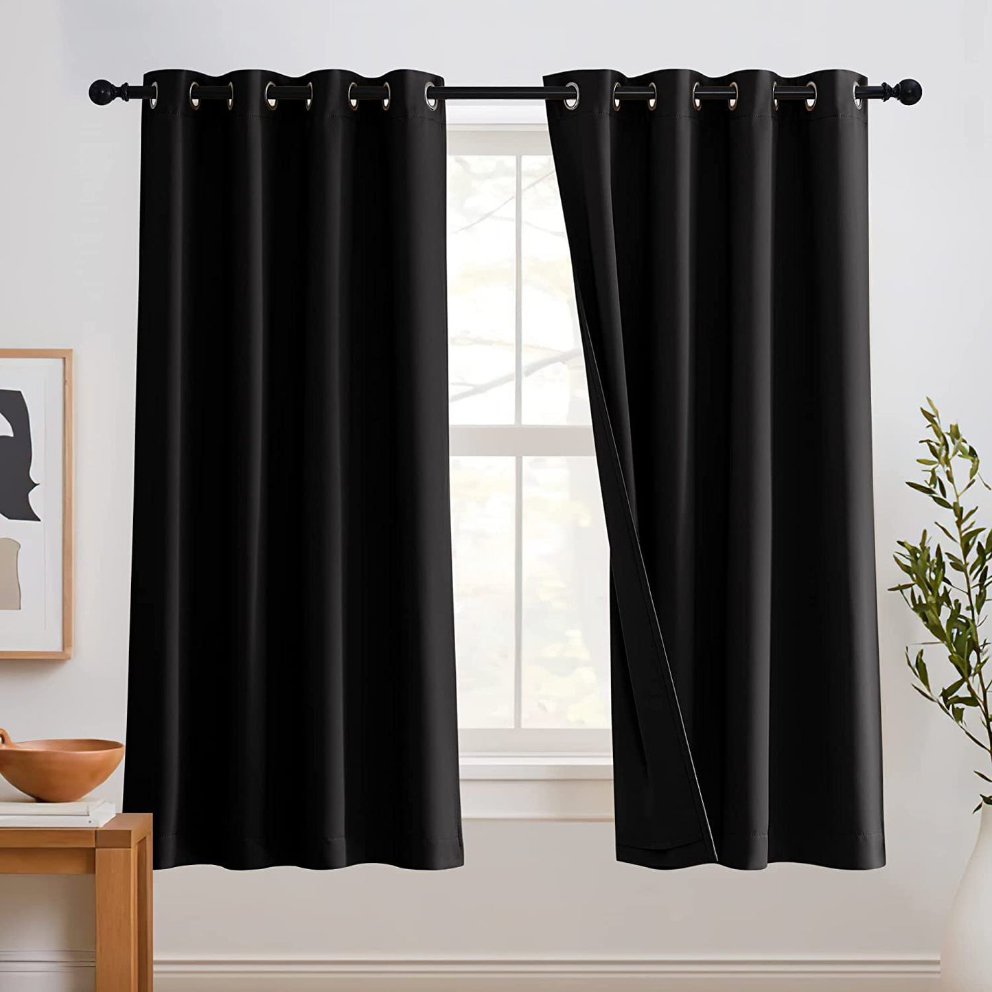 2 X Blackout 3 Layers Eyelet Curtain Drapes - Black