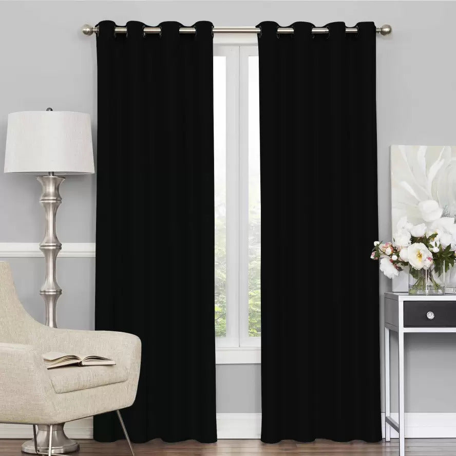 2 X Blackout 3 Layers Eyelet Curtain Drapes- Black