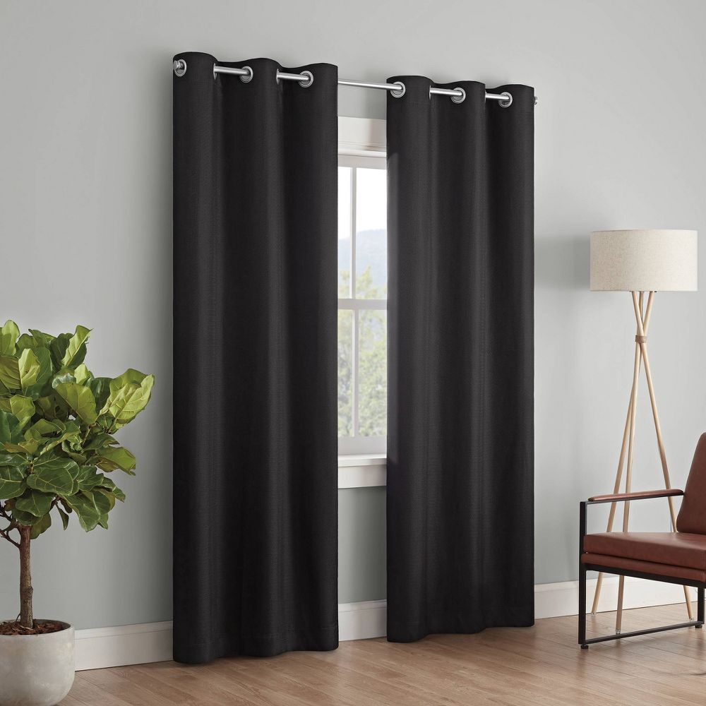 2 X Blackout 3 Layers Eyelet Curtain Drapes- Black