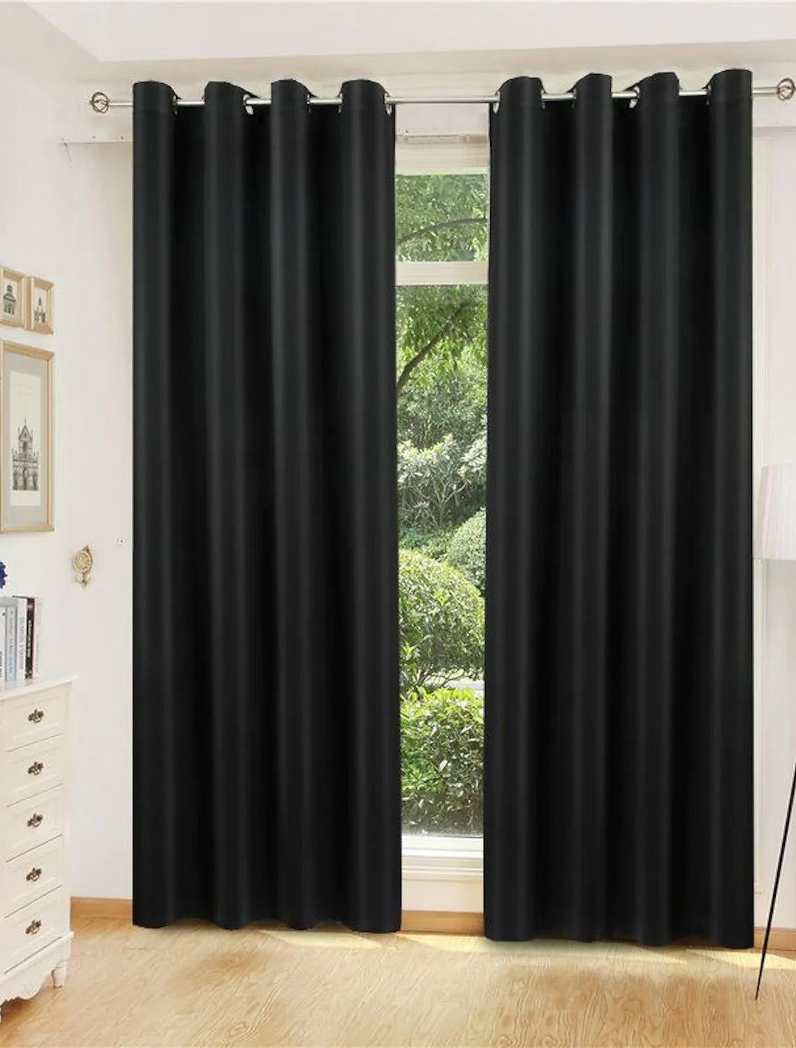 2 X Blackout 3 Layers Eyelet Curtain Drapes- Black