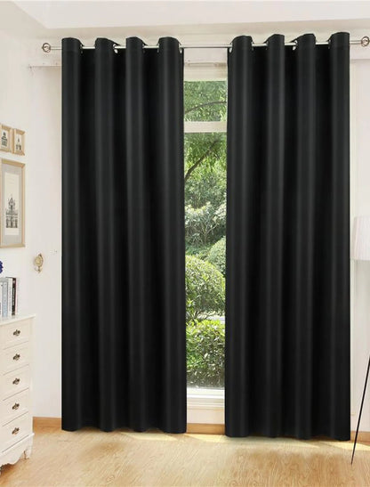 2 X Blackout 3 Layers Eyelet Curtain Drapes- Black