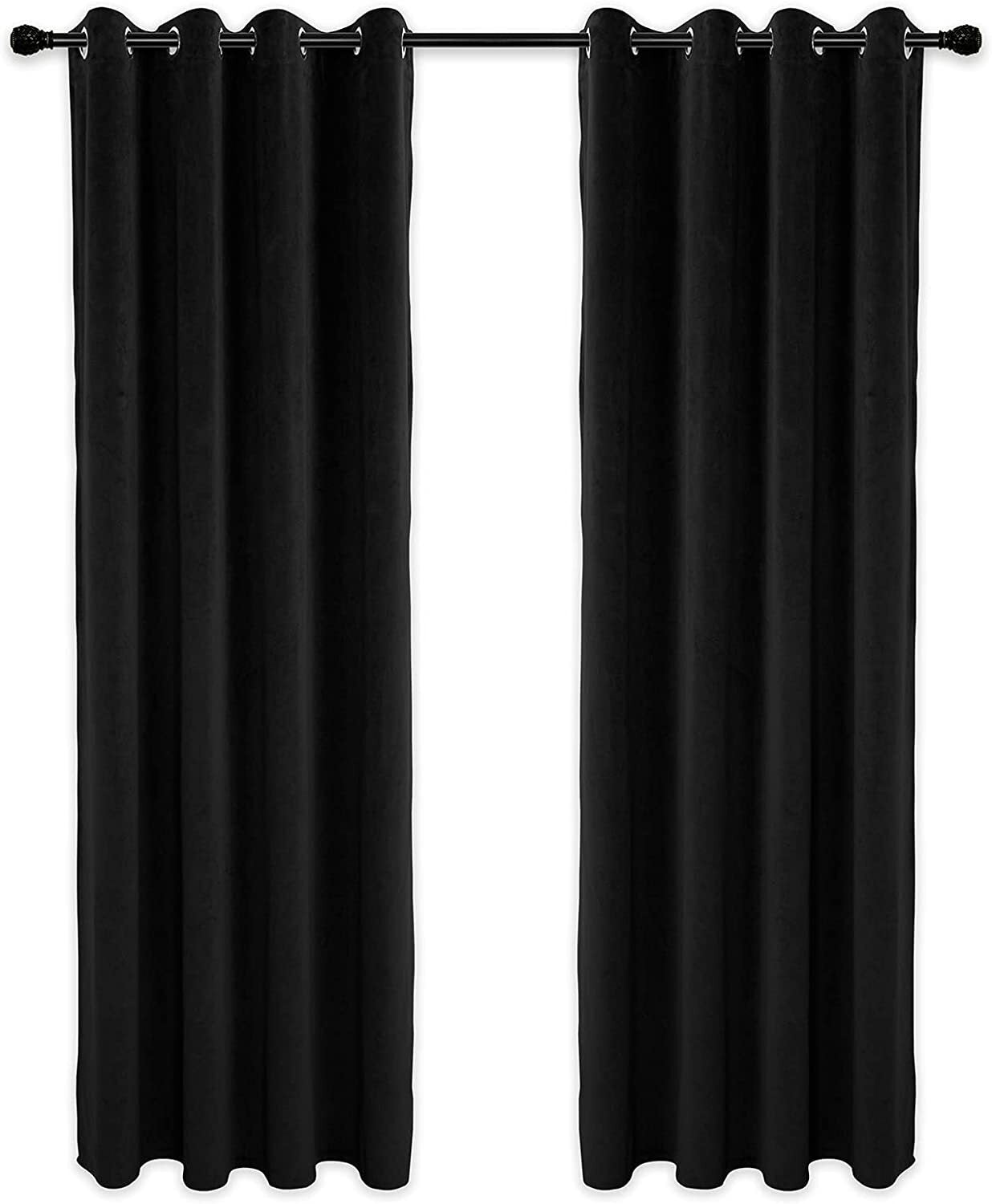 2 X Blackout 3 Layers Eyelet Curtain Drapes- Black