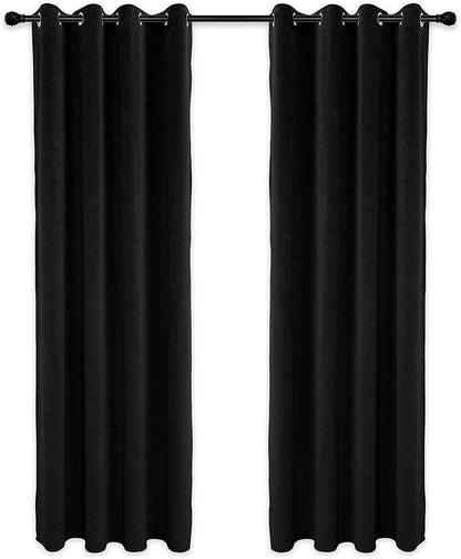 2 X Blackout 3 Layers Eyelet Curtain Drapes- Black