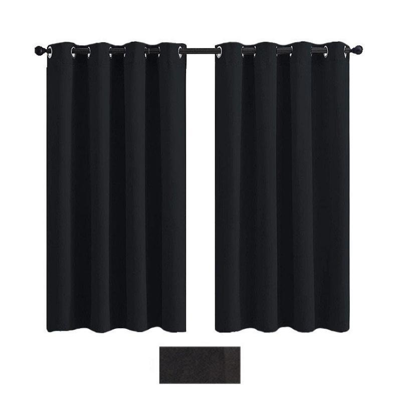 2 X Blackout 3 Layers Eyelet Curtain Drapes- Black