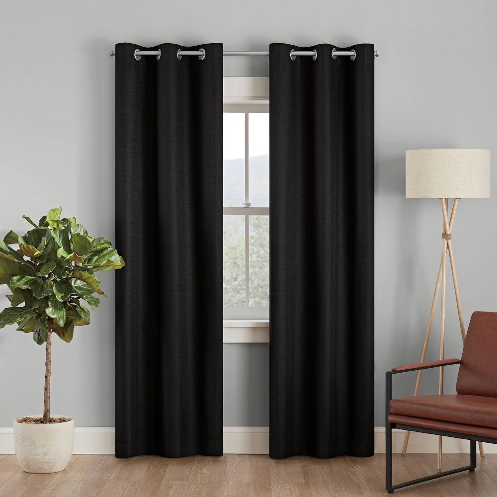 2 X Blackout 3 Layers Eyelet Curtain Drapes- Black